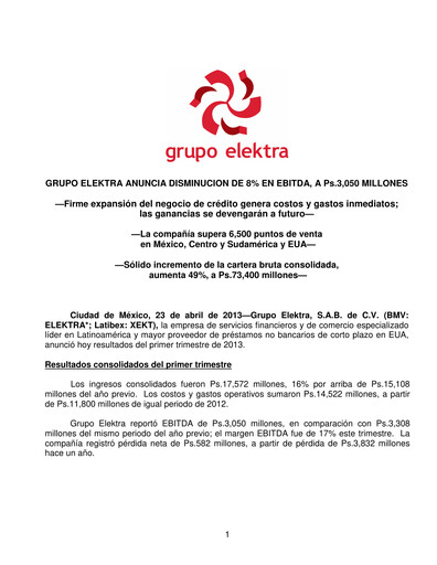 Thumbnail Grupo Elektra
 Quarterly Report 2013-q1