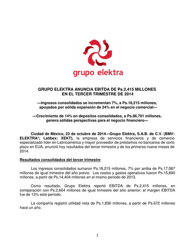 Thumbnail Grupo Elektra
 Quarterly Report 2014-q3