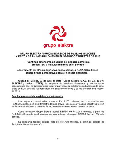 Thumbnail Grupo Elektra
 Quarterly Report 2015-q2