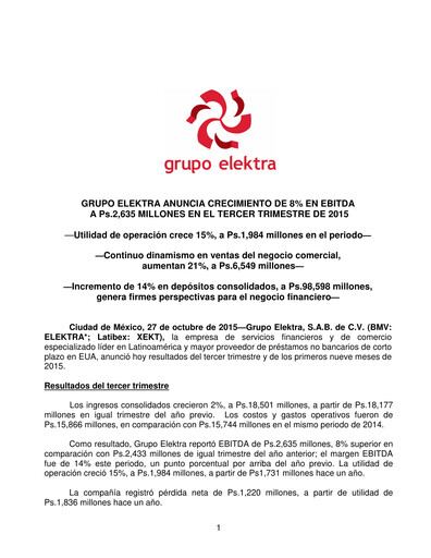 Thumbnail Grupo Elektra
 Quarterly Report 2015-q3