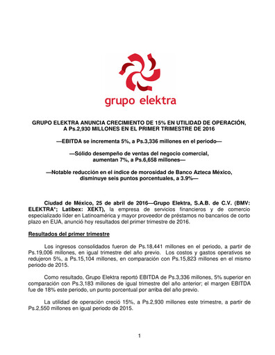 Thumbnail Grupo Elektra
 Quarterly Report 2016-q1