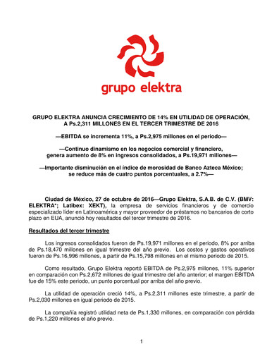 Thumbnail Grupo Elektra
 Quarterly Report 2016-q3