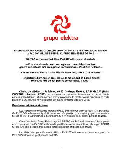 Thumbnail Grupo Elektra
 Quarterly Report 2016-q4