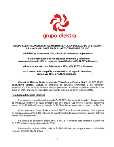 Thumbnail Grupo Elektra
 Quarterly Report 2017-q4