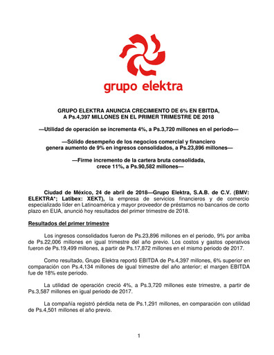 Thumbnail Grupo Elektra
 Quarterly Report 2018-q1