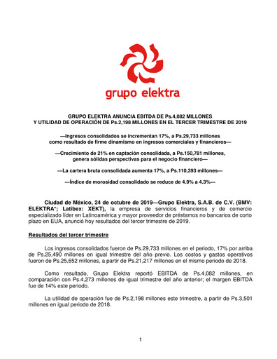 Thumbnail Grupo Elektra
 Quarterly Report 2019-q3