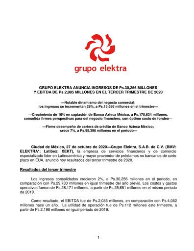 Thumbnail Grupo Elektra
 Quarterly Report 2020-q3