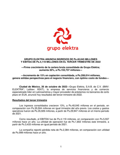 Thumbnail Grupo Elektra
 Quarterly Report 2022-q3