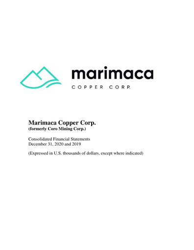 Thumbnail Marimaca Copper Financial Statement 2020