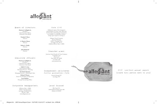 Vorschaubild Allegiant Travel Company Jahresbericht 2007