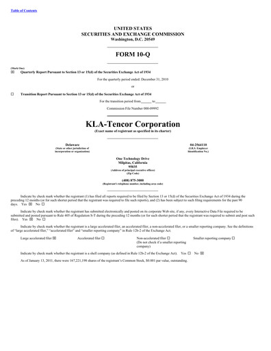 Thumbnail KLA Quarterly Report 2010-q4
