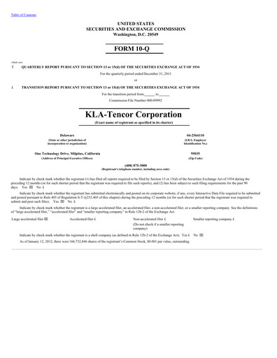 Thumbnail KLA Quarterly Report 2011-q4