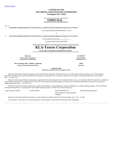 Thumbnail KLA Quarterly Report 2012-q4
