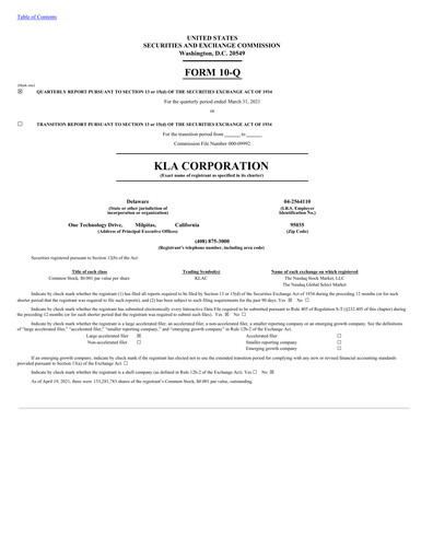 Thumbnail KLA Quarterly Report 2021-q1