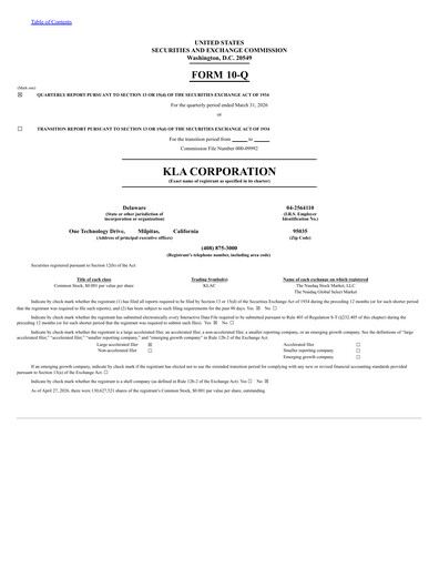 Thumbnail KLA Quarterly Report 2026-q3