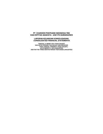 Miniature Charoen Pokphand Indonesia Rapport trimestriel 2016-q1