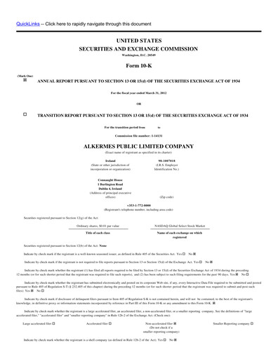 Miniature Alkermes Rapport annuel 2012