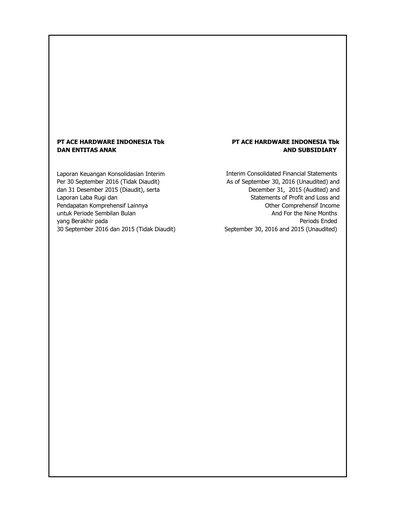 Miniature PT Aspirasi Hidup Indonesia Tbk Bilan financier 2016-9m
