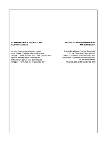 Miniature PT Aspirasi Hidup Indonesia Tbk Bilan financier 2025-q1
