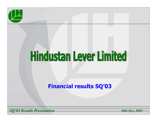 Thumbnail Hindustan Unilever
 Financial Statement 2003-9m