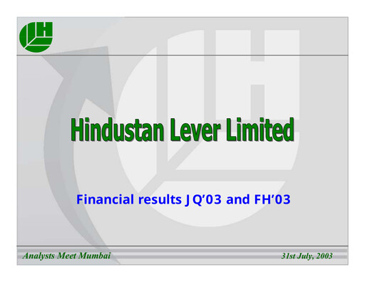 Thumbnail Hindustan Unilever
 Financial Statement 2003-h1