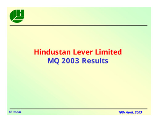 Thumbnail Hindustan Unilever
 Financial Statement 2003-q1