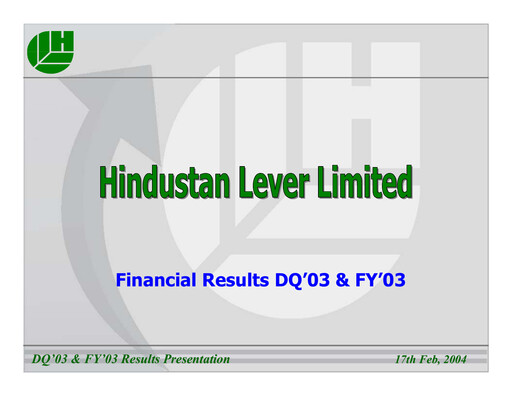 Thumbnail Hindustan Unilever
 Financial Statement 2003
