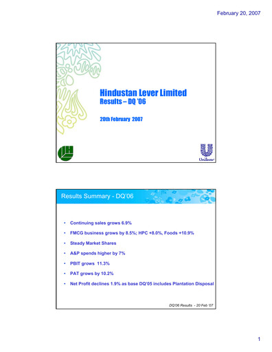 Thumbnail Hindustan Unilever
 Financial Statement 2006