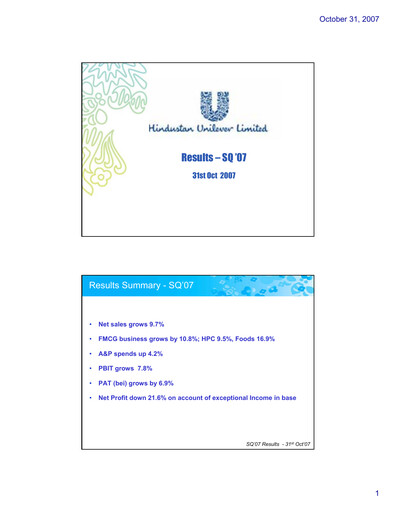 Thumbnail Hindustan Unilever
 Financial Statement 2007-9m