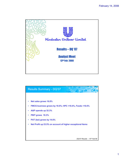 Thumbnail Hindustan Unilever
 Financial Statement 2007