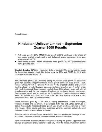 Thumbnail Hindustan Unilever
 Financial Statement 2008-9m