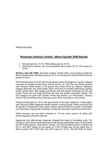 Thumbnail Hindustan Unilever
 Financial Statement 2008-q1
