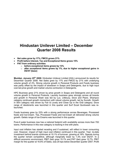 Thumbnail Hindustan Unilever
 Financial Statement 2008