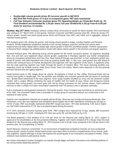 Thumbnail Hindustan Unilever
 Financial Statement 2010-q1