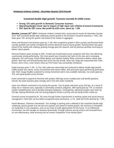 Thumbnail Hindustan Unilever
 Financial Statement 2010
