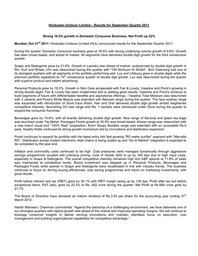 Thumbnail Hindustan Unilever
 Financial Statement 2011-9m