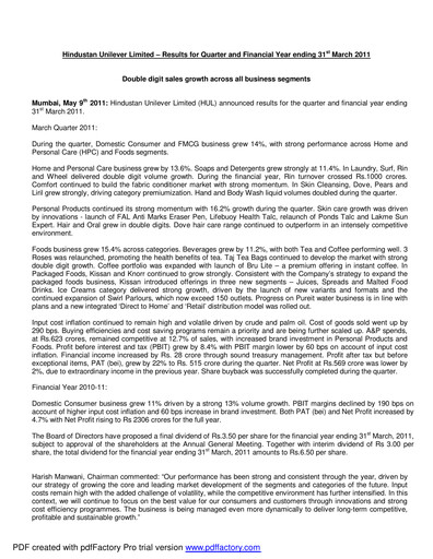 Thumbnail Hindustan Unilever
 Financial Statement 2011-q1