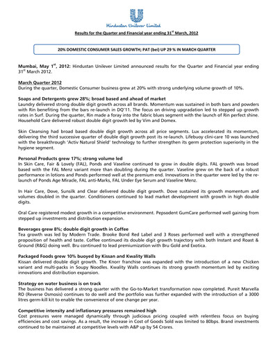 Thumbnail Hindustan Unilever
 Financial Statement 2012-q1