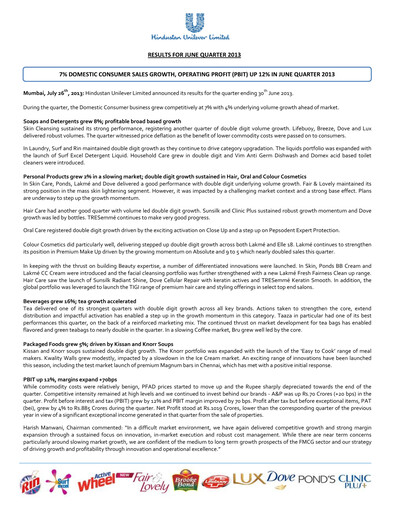 Thumbnail Hindustan Unilever
 Financial Statement 2013-h1
