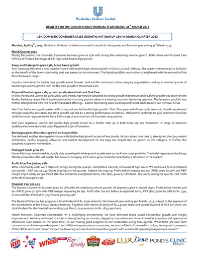 Thumbnail Hindustan Unilever
 Financial Statement 2013-q1