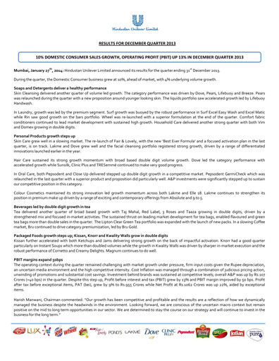 Thumbnail Hindustan Unilever
 Financial Statement 2013