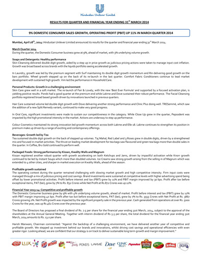 Thumbnail Hindustan Unilever
 Financial Statement 2014-q1