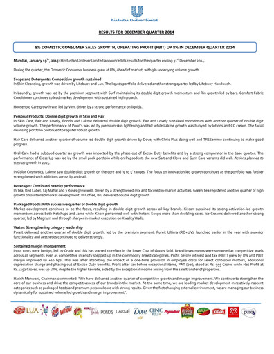 Thumbnail Hindustan Unilever
 Financial Statement 2014