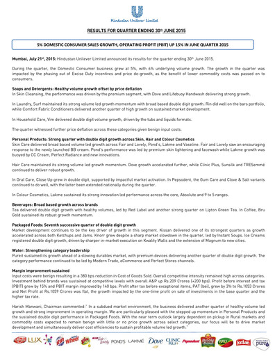 Thumbnail Hindustan Unilever
 Financial Statement 2015-h1