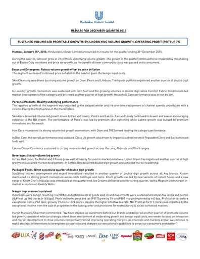 Thumbnail Hindustan Unilever
 Financial Statement 2015