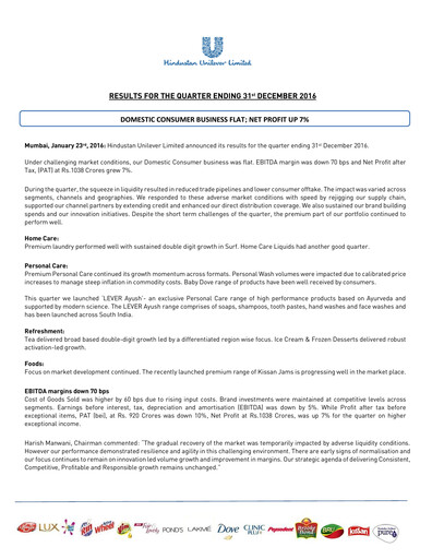 Thumbnail Hindustan Unilever
 Financial Statement 2016