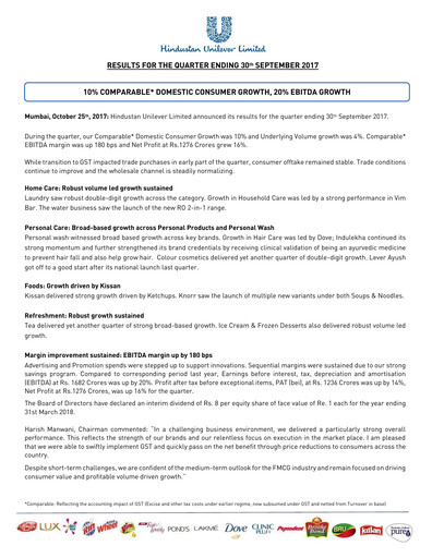 Thumbnail Hindustan Unilever
 Financial Statement 2017-9m