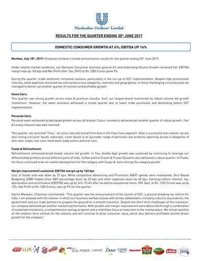 Thumbnail Hindustan Unilever
 Financial Statement 2017-h1