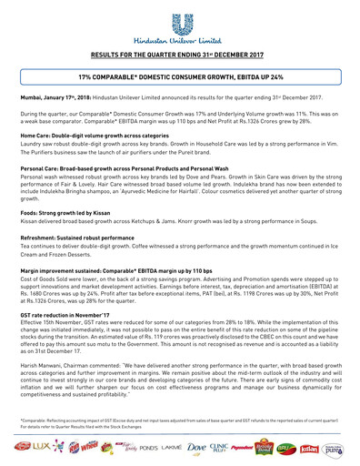 Thumbnail Hindustan Unilever
 Financial Statement 2017