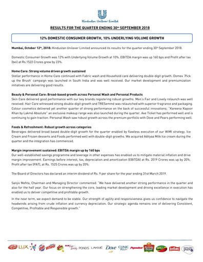 Thumbnail Hindustan Unilever
 Financial Statement 2018-9m